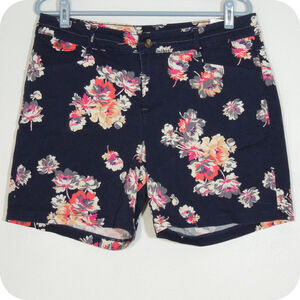 LEE Womens Floral Shorts size 12 M Natural Fit Navy Blue with Color 4 Pockets